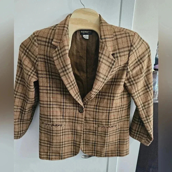 Vintage Requirements Woman’s‎ Brown Tartan Plaid Blazer Size 8 Wool Blend Jacket - Picture 1 of 4